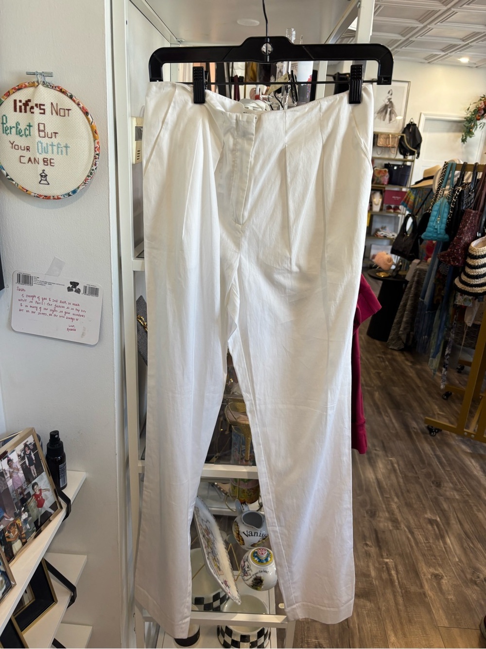 Rebecca Minkoff White High-Waist Pleated Trousers